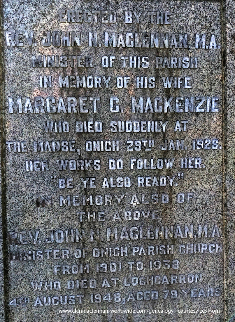 Photo of headstones/John Norman Maclennan (Rev) d1948 hdstn CreagMhorNB_